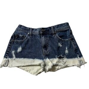 KanCan Distressed Dip Dye Bleached Denim Shorts Dark Wash Cut Off Size 3/25